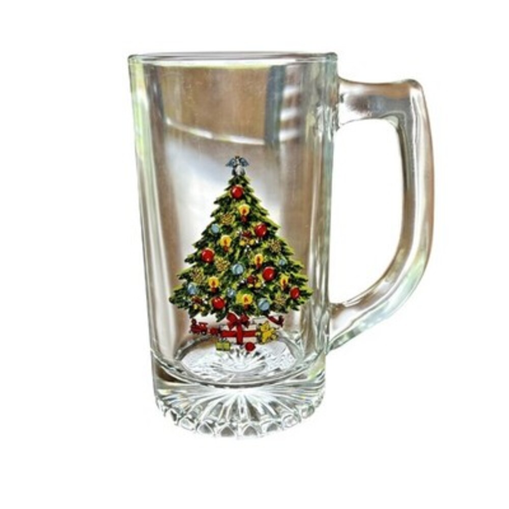 Vintage Carlton Sabin - Christmas Tree - Glass Beer Stein Mug with Handle